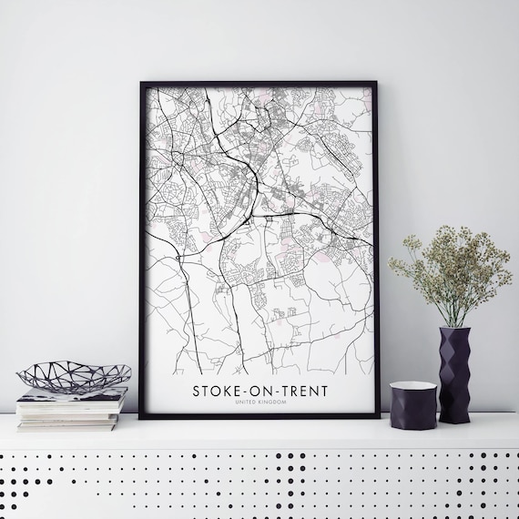 Stoke-on-Trent United Kingdom City Map Poster Black on White Minimal Art