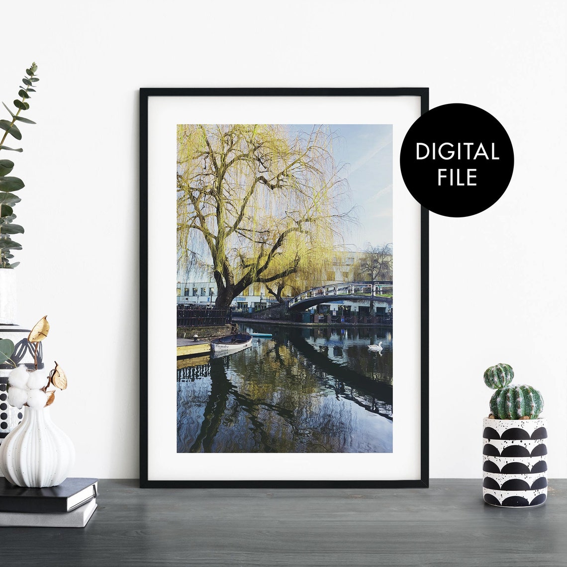 Camden Lock Weeping Willow Canal Bridge Digital Download Poster