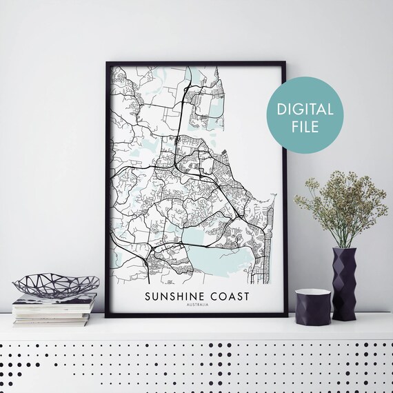 Sunshine Coast Australia City Street Map Teal Minimalist Poster