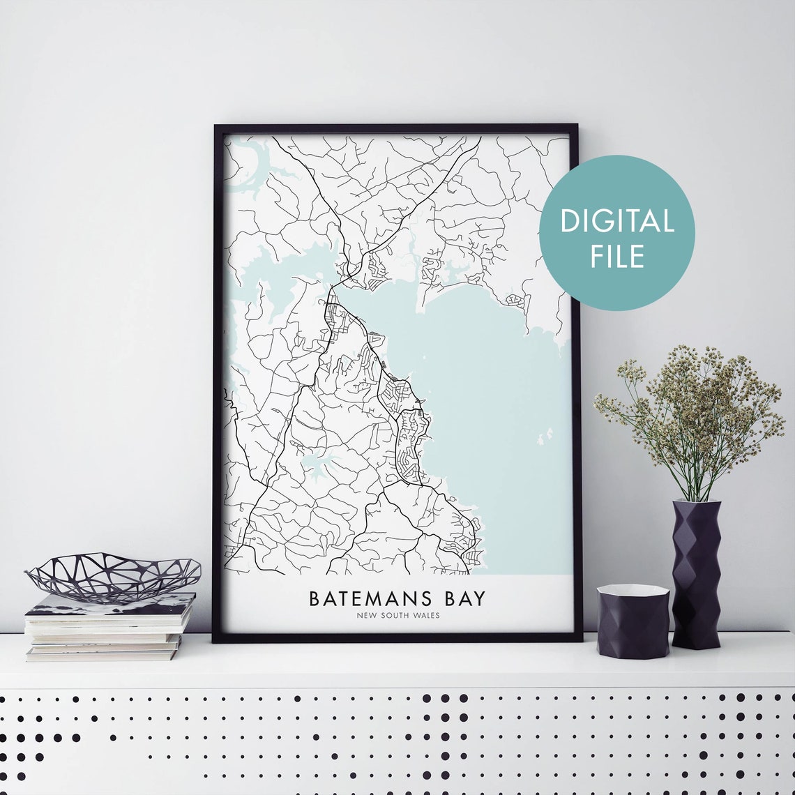 Batemans Bay New South Wales Elegant Coastal Map Digital Poster