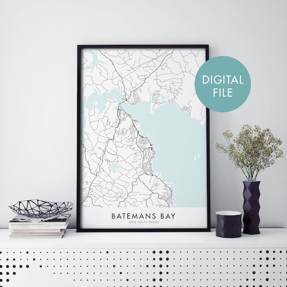 Batemans Bay New South Wales Elegant Coastal Map Digital Poster