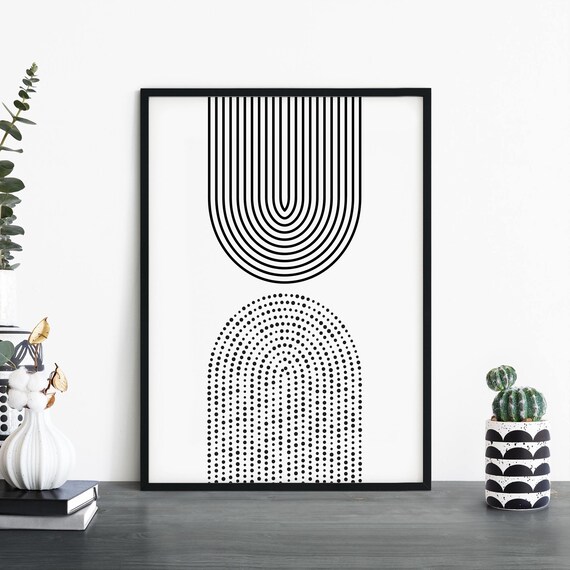 Black and White Geometric Arches Abstract Mid Century Modern Poster
