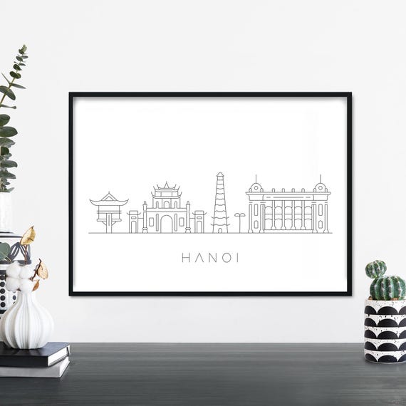 Hanoi City Skyline Linear Illustration Print Wall Art 4x6 5x7 A4 A3 A2 A1