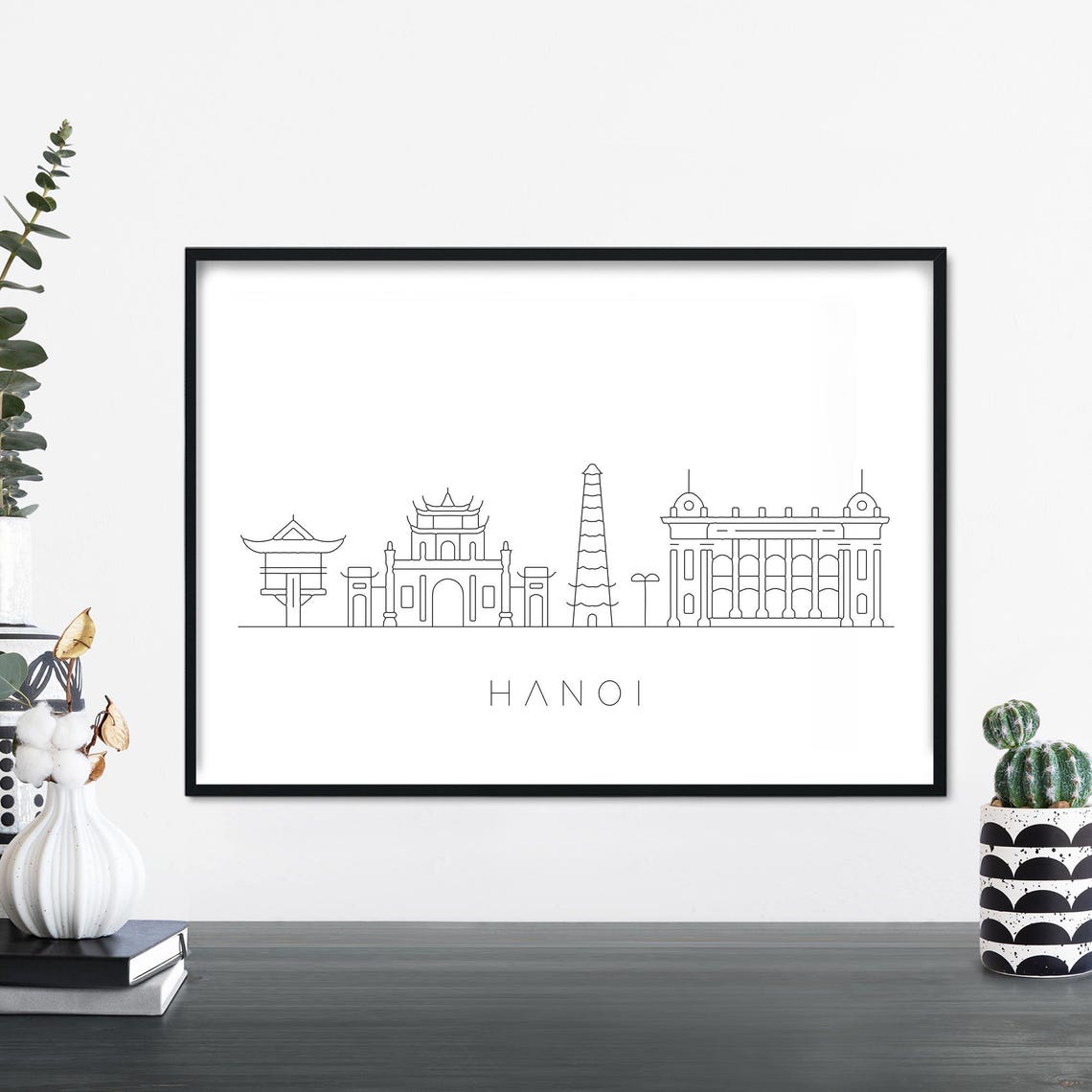 Hanoi City Skyline Linear Illustration Print Wall Art 4x6 5x7 A4 A3 A2 A1
