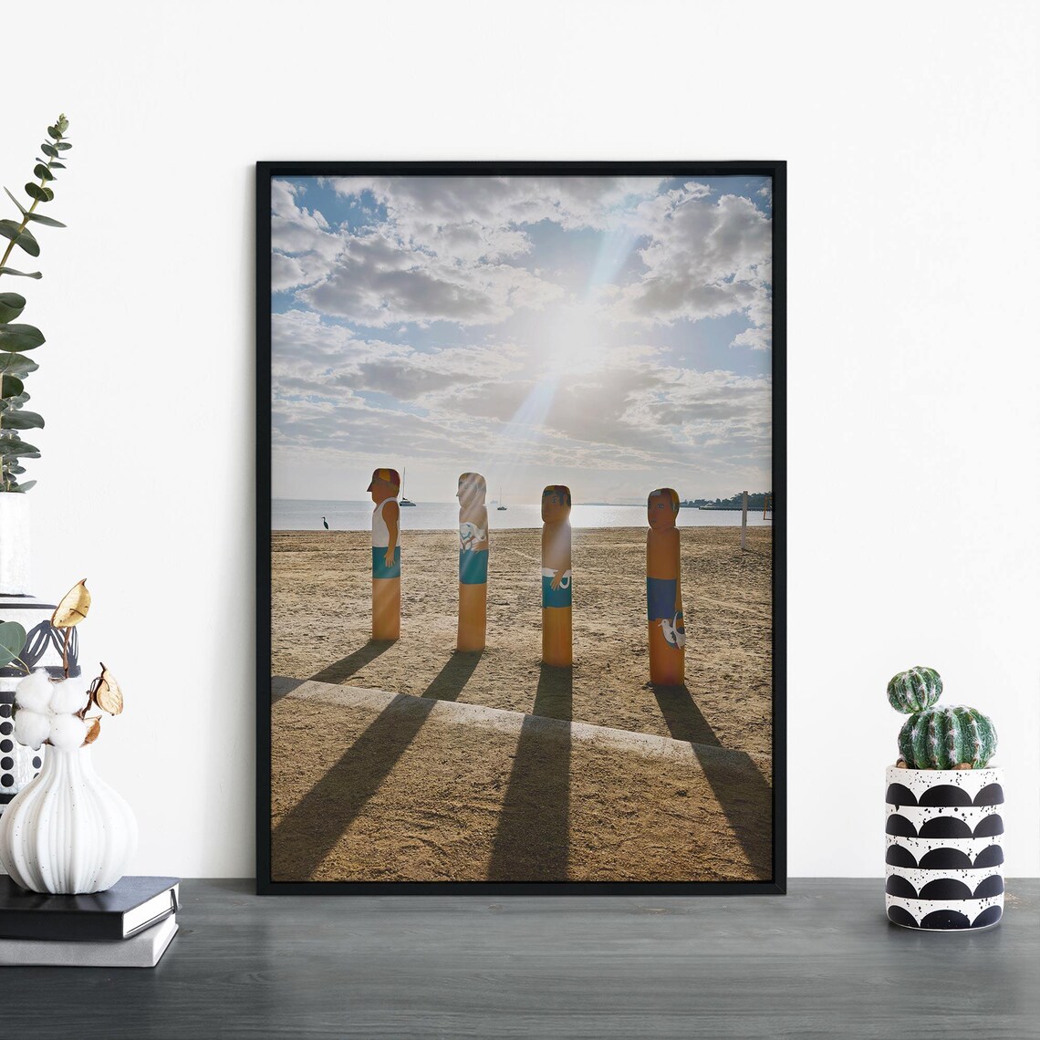 Geelong Bollards On Beach At Sunset Silhouette Australia Poster
