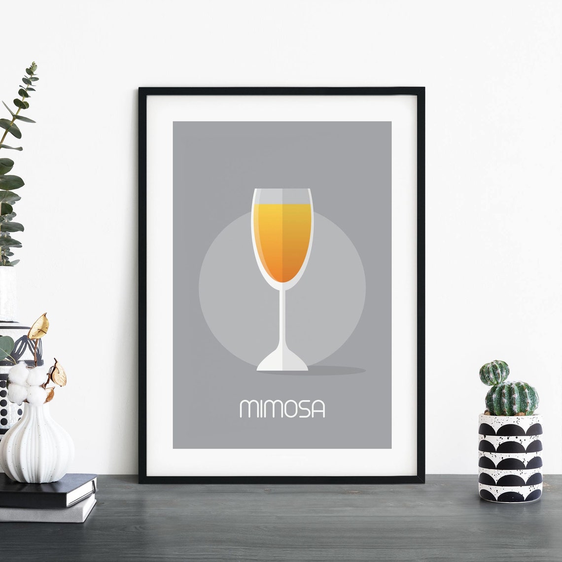 Mimosa Cocktail Minimalist Grey Modern Bar Cart Kitchen Print