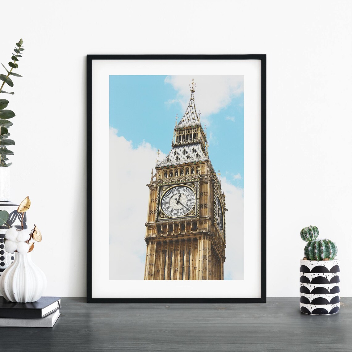 Big Ben Clock Tower London Under Pale Sky Travel Photography Poster