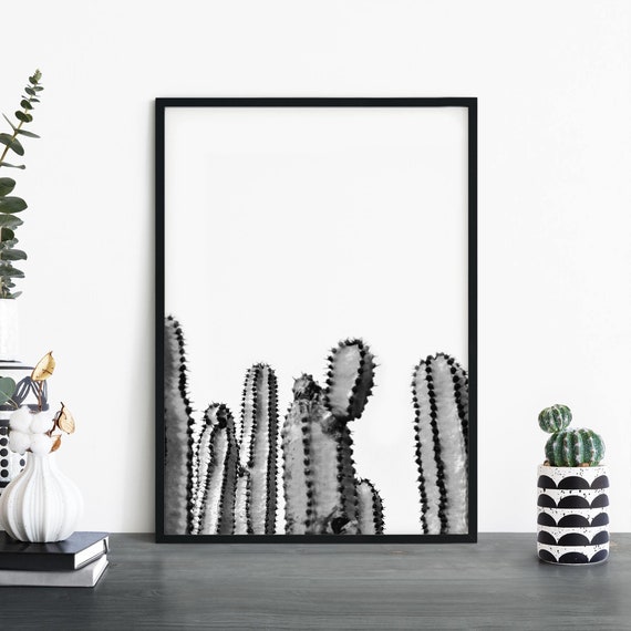 Cactus Plant Black White Art Print
