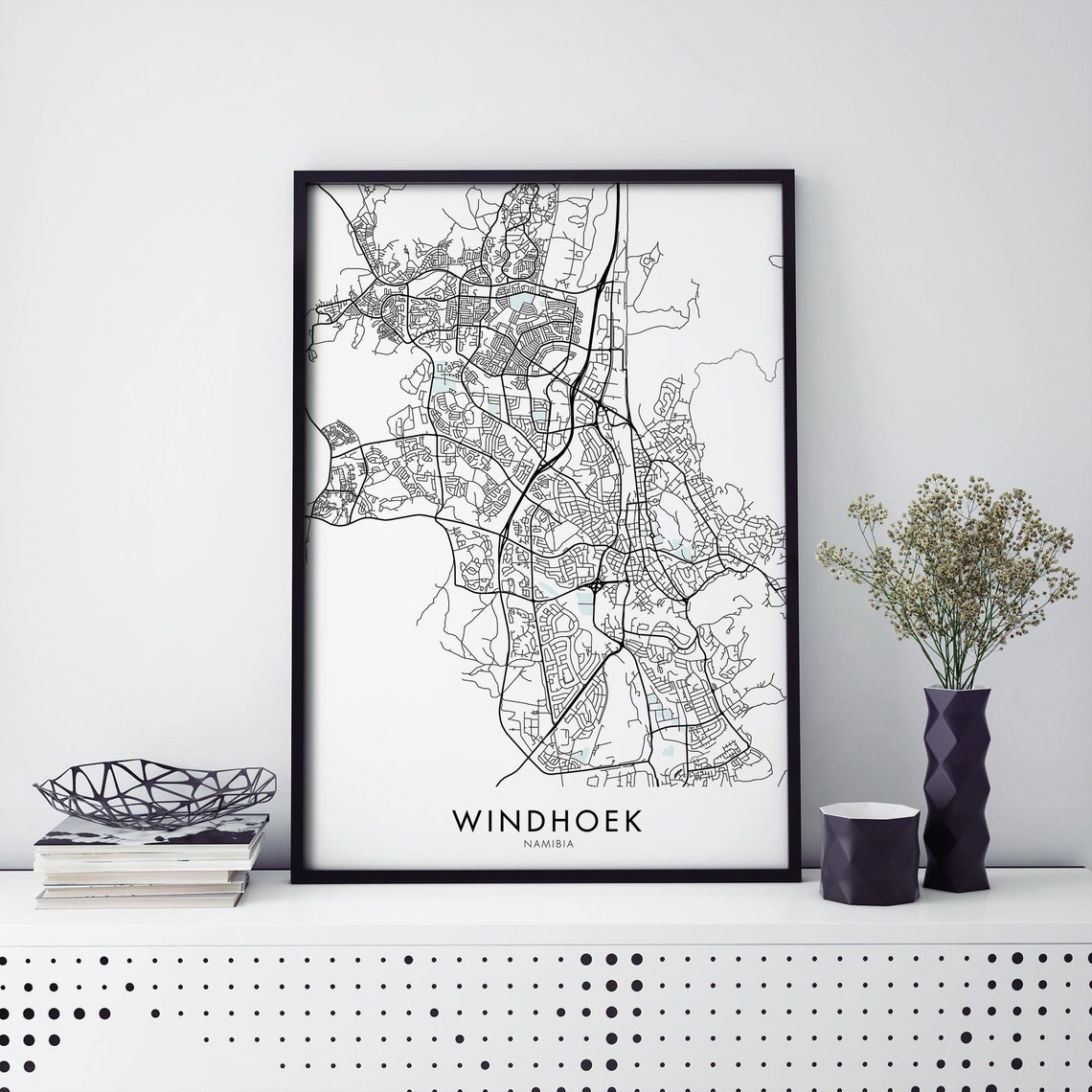 Windhoek Namibia Minimalist Black City Street Map Art Poster