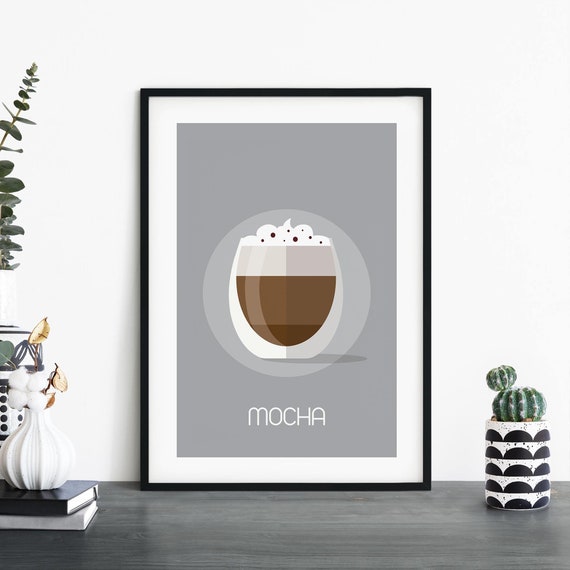 Mocha Coffee Illustrative Print Wall Art 4x6 5x7 A4 A3 A2 A1