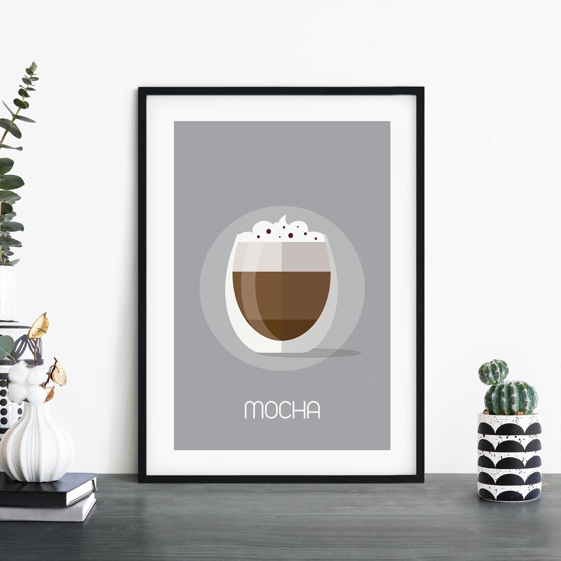 Mocha Coffee Glass Minimalist Illustration Kitchen Decor Poster