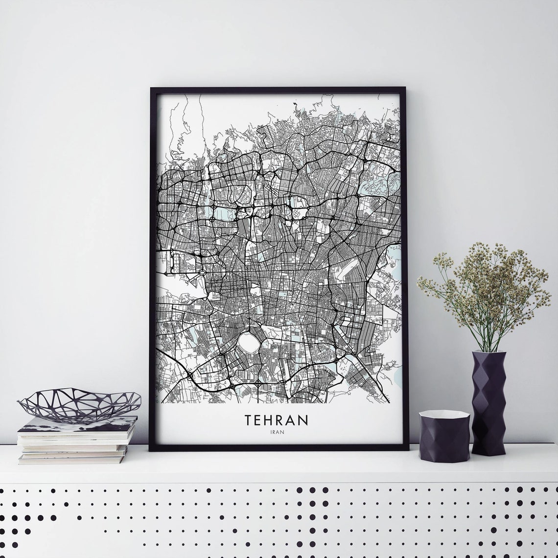 Tehran Iran City Map Minimalist Black Frame Modern Travel Poster