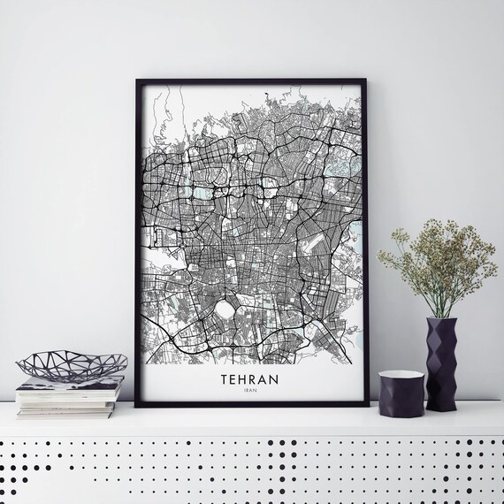 Tehran Iran City Map Minimalist Black Frame Modern Travel Poster