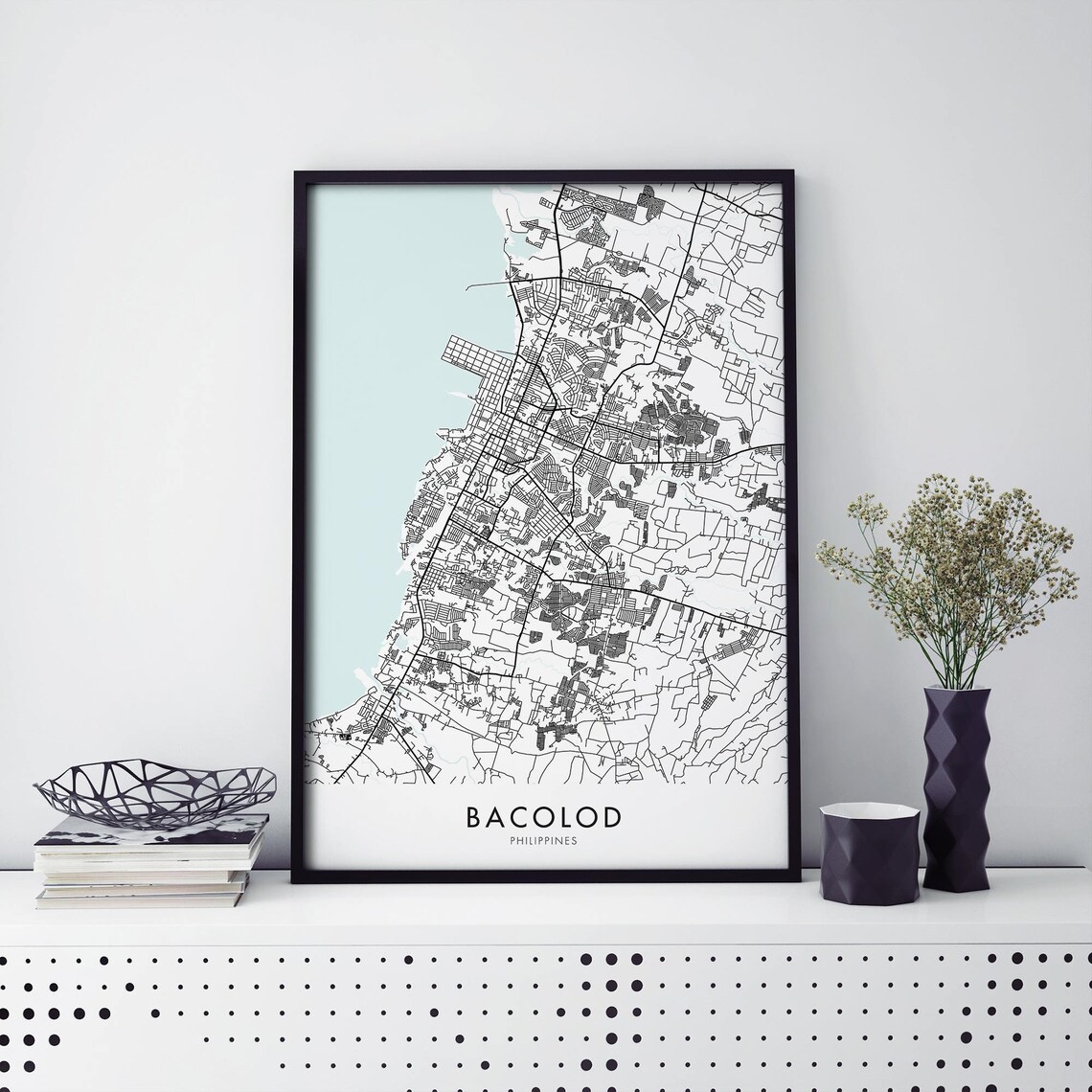Bacolod Philippines City Map Street Line Coastal Travel Art Poster