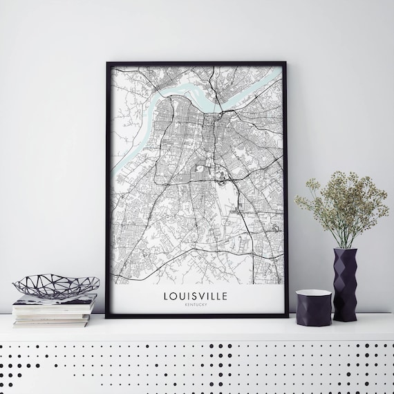 Louisville Kentucky City Map Street Plan With Ohio River Poster