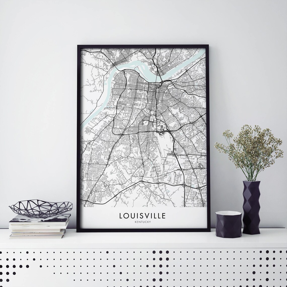Louisville Kentucky City Map Street Plan With Ohio River Poster