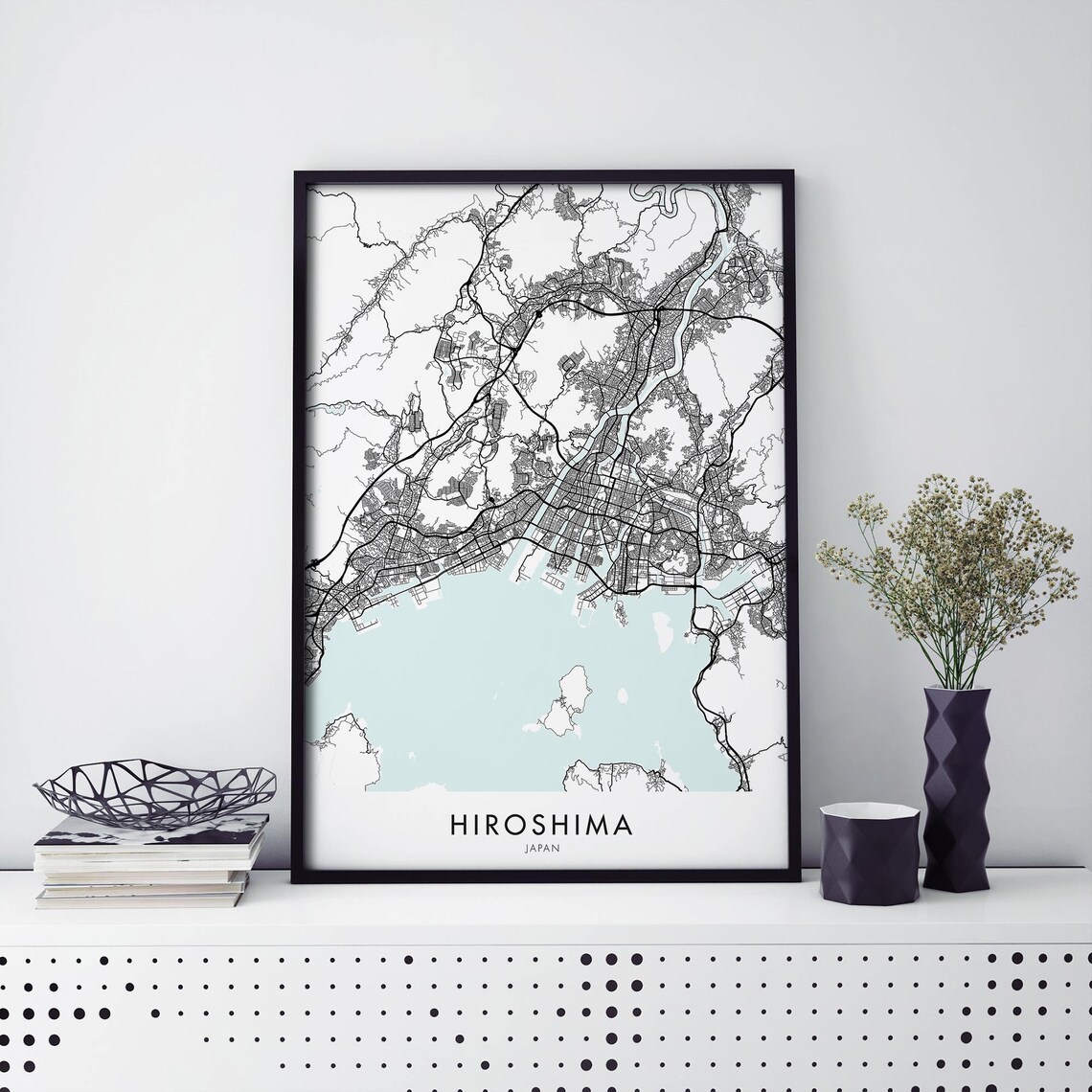 Hiroshima Japan City Map Art Print, Travel Poster