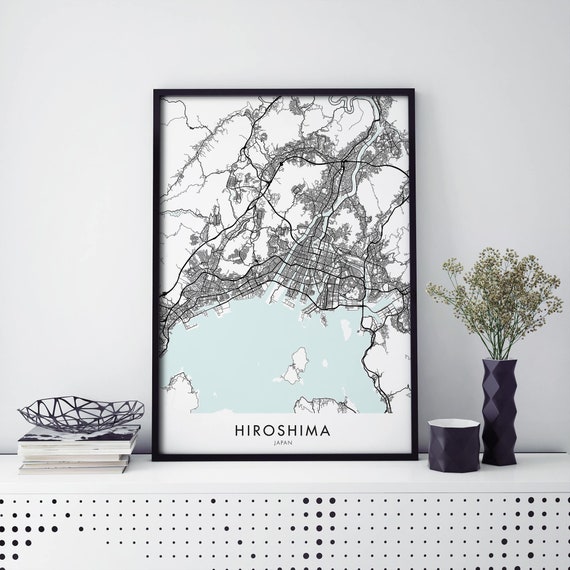 Hiroshima Japan City Map Art Print, Travel Poster