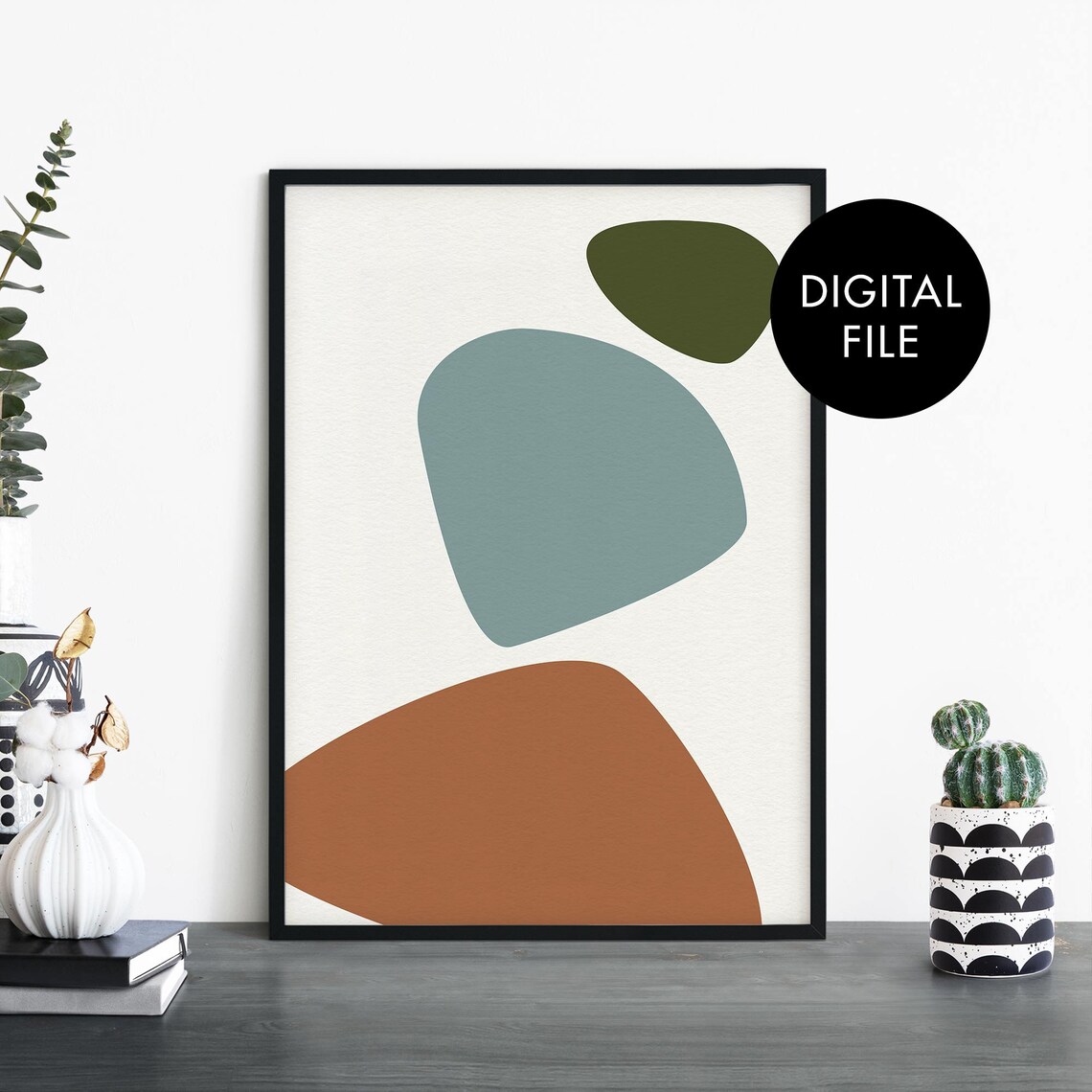 Organic Hues No8 Abstract Digital File Teal Terracotta Shapes Poster
