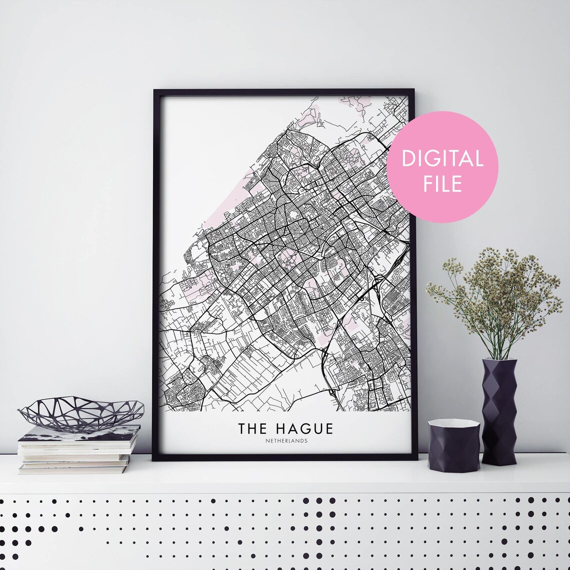 The Hague Netherlands Minimalist City Map Street Line Art Poster