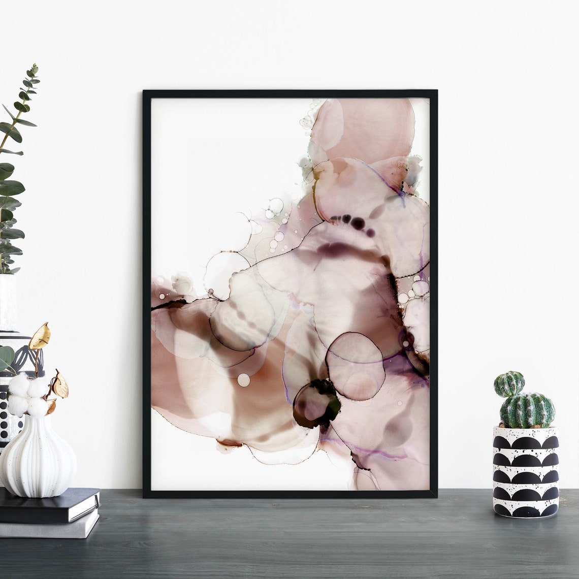 Blush Mauve Inkblot Abstract Watercolor Minimalist Art Print
