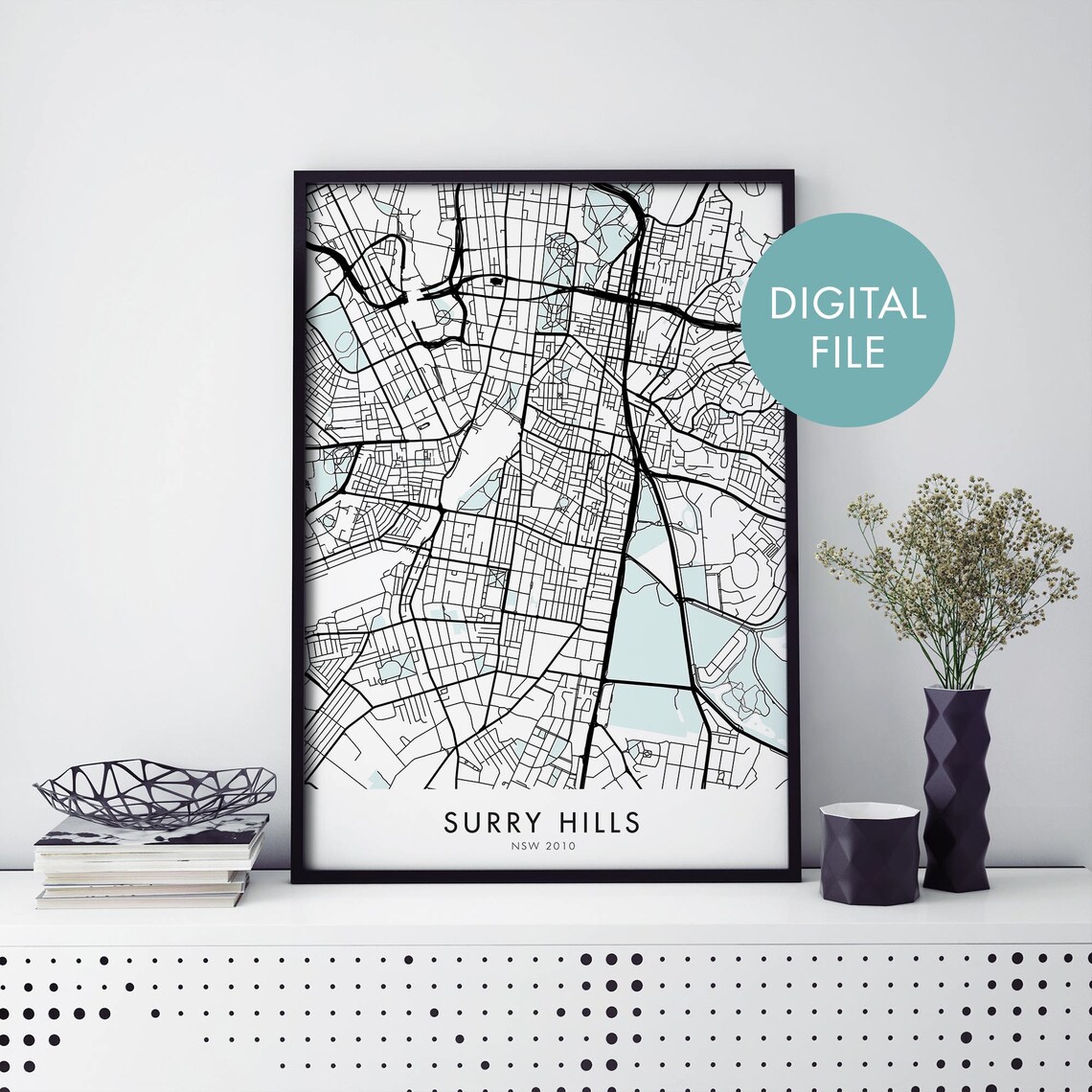 Surry Hills Sydney NSW Minimalist Street Map City Poster Digital Download