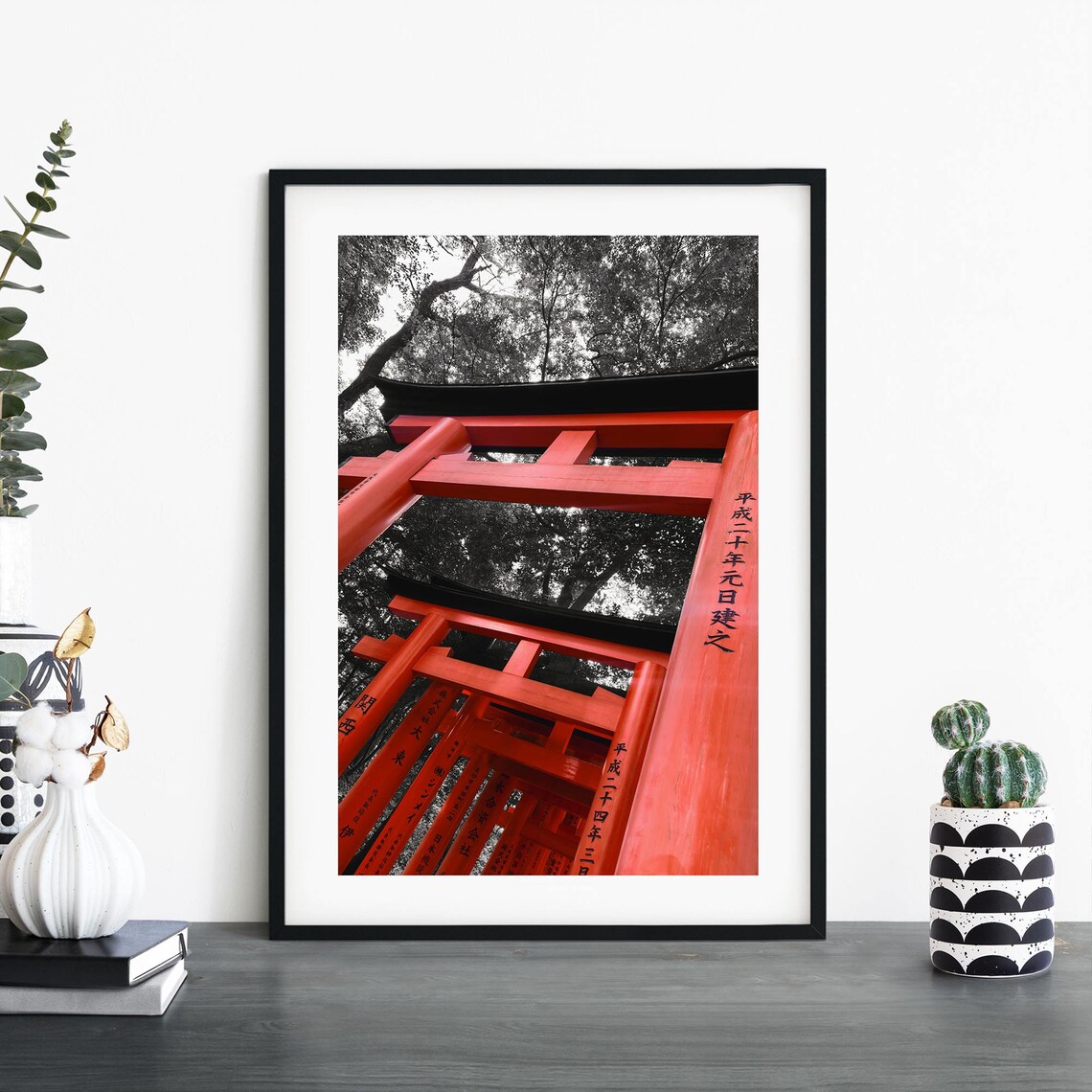 Vermilion Torii Gates Angled View Fushimi Inari Kyoto Travel Poster