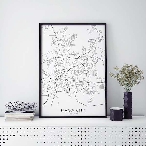 Naga City Philippines Minimalist Black White Map Line Art Print