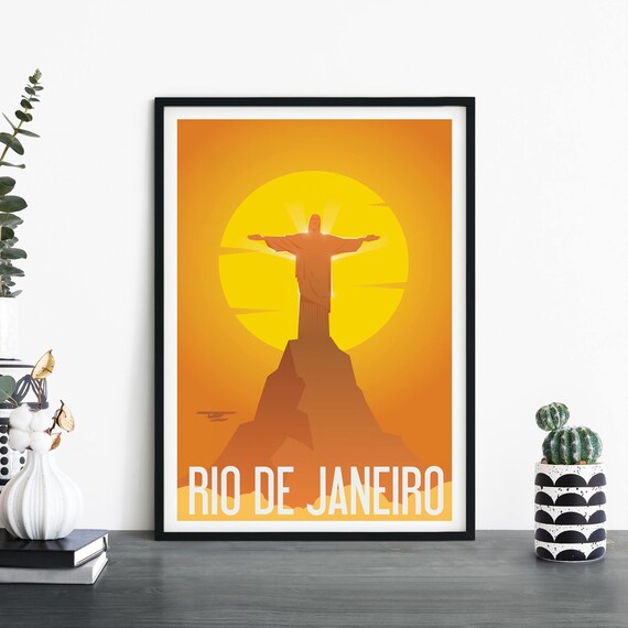 Rio De Janeiro Brazil Illustrative Travel Print Wall Art 4x6 5x7 A4 A3 A2 A1