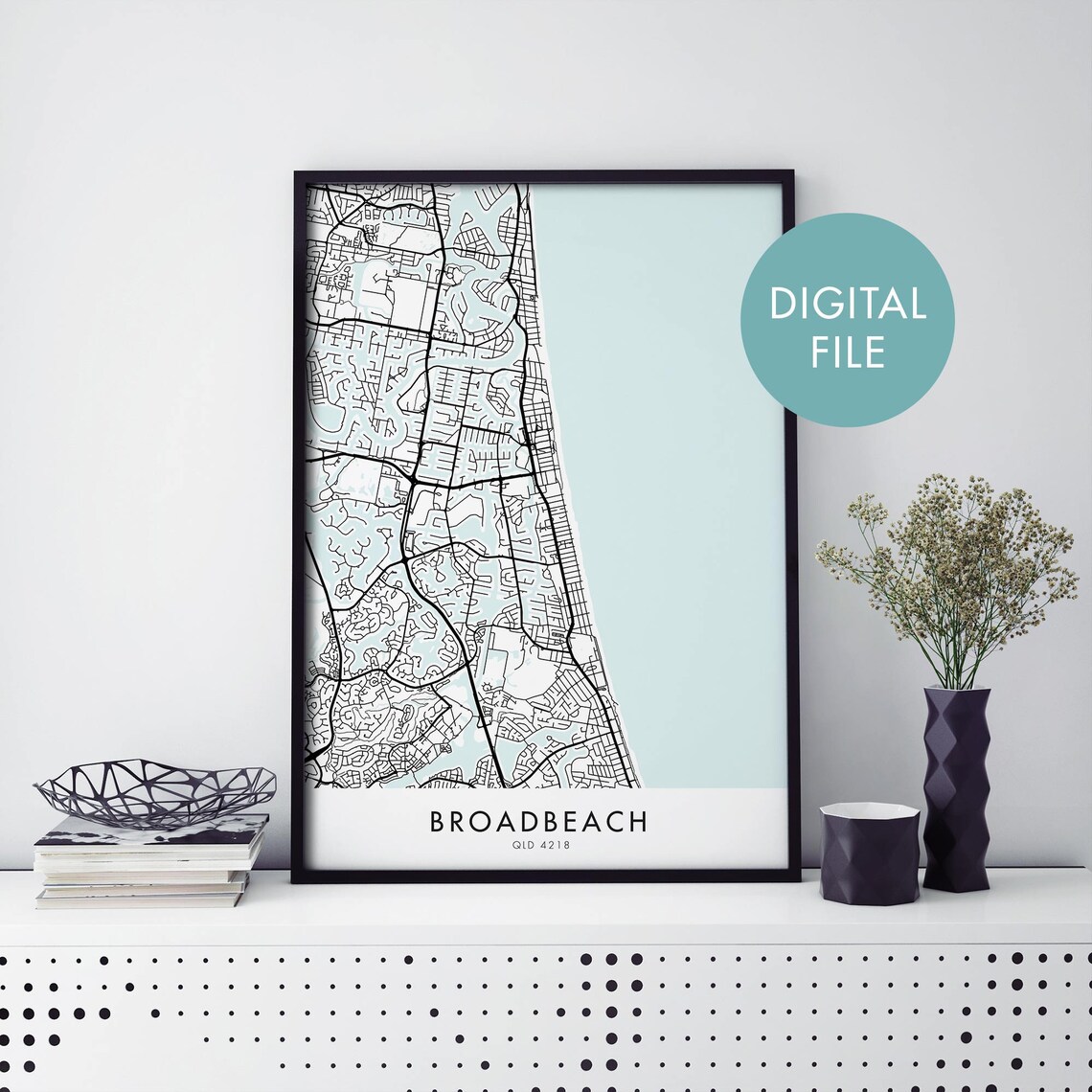 Broadbeach Gold Coast Australia City Map Print Coastal Decor Queensland