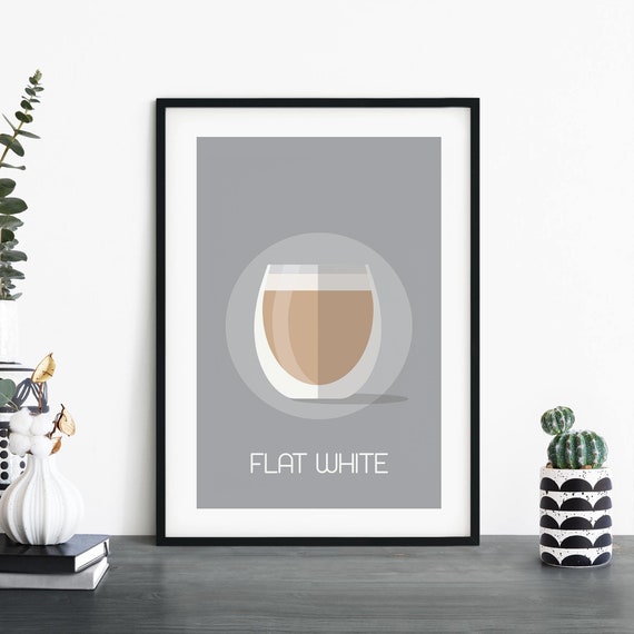 Flat White Coffee Illustrative Print Wall Art 4x6 5x7 A4 A3 A2 A1