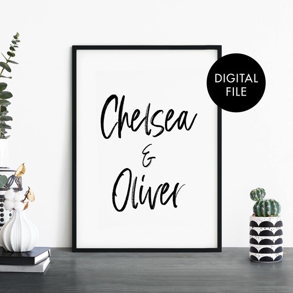 Personalized Couples Names Script Typography Custom Wedding Poster