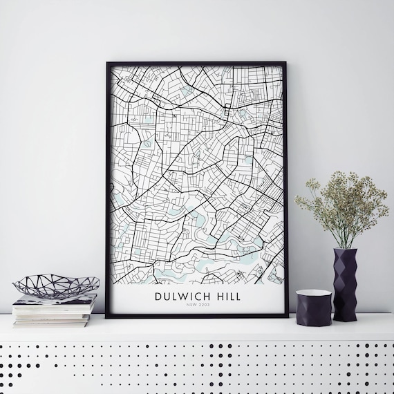 Dulwich Hill Sydney Street Map Poster Minimalist Black Line Gift
