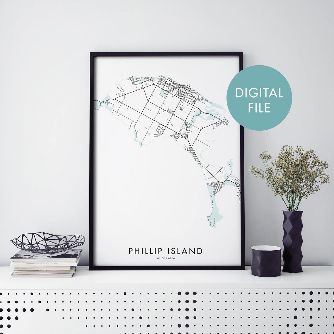 Phillip Island Australia Minimalist Line City Map Art Poster