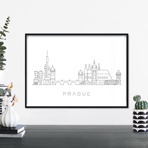 Prague City Skyline Linear Illustration Art Print