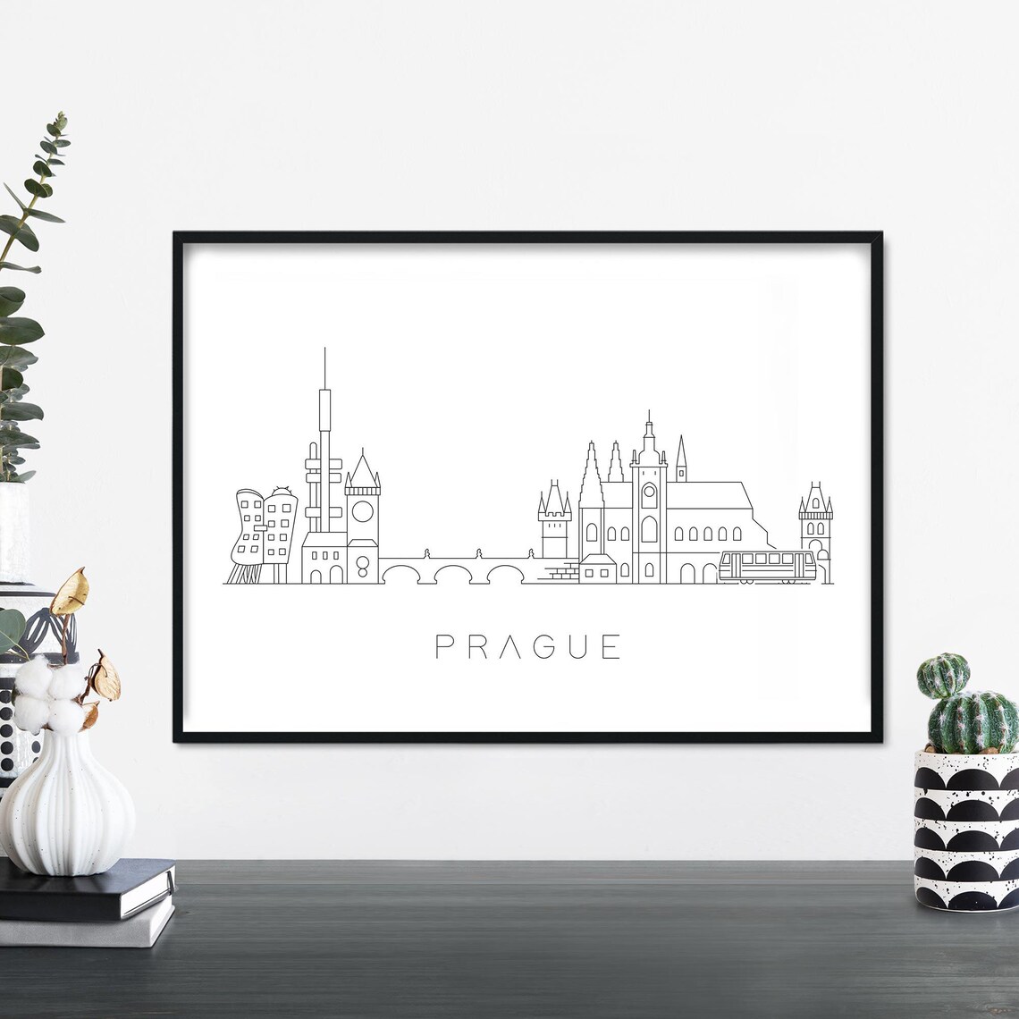 Prague City Skyline Linear Illustration Art Print