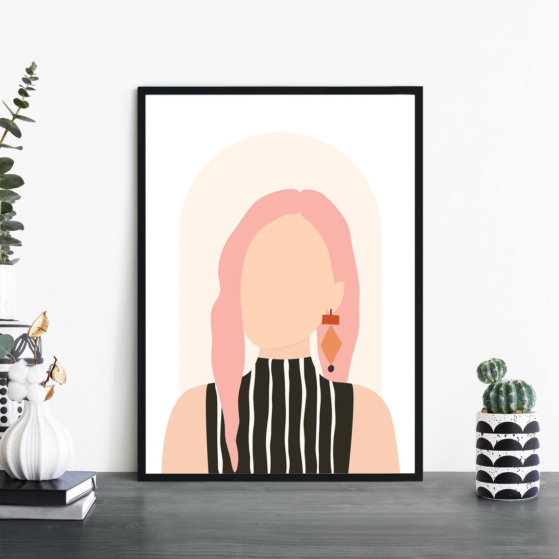 Modern Woman Portrait No 3 Pink Hair Minimalist Fashion Poster