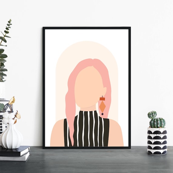 Modern Woman Portrait No 3 Pink Hair Minimalist Fashion Poster