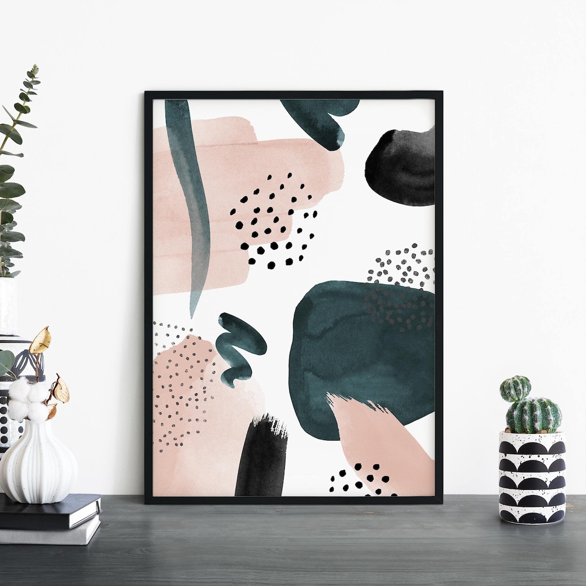 Blush Teal Abstract Print, Modern Wall Art