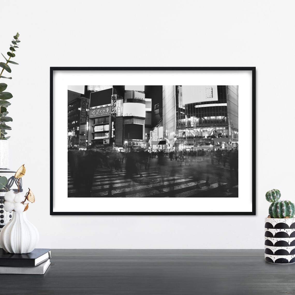 Shibuya Crossing Tokyo Monochrome Night Rush Street Scene Poster
