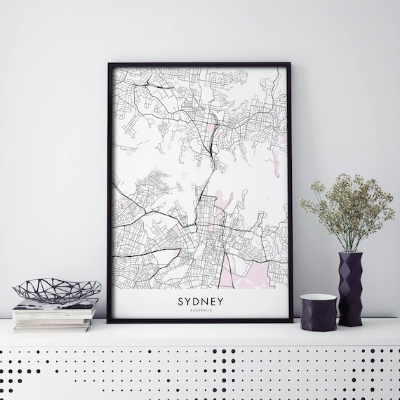 Sydney Australia City Street Map Minimalist Modern Wall Art Decor