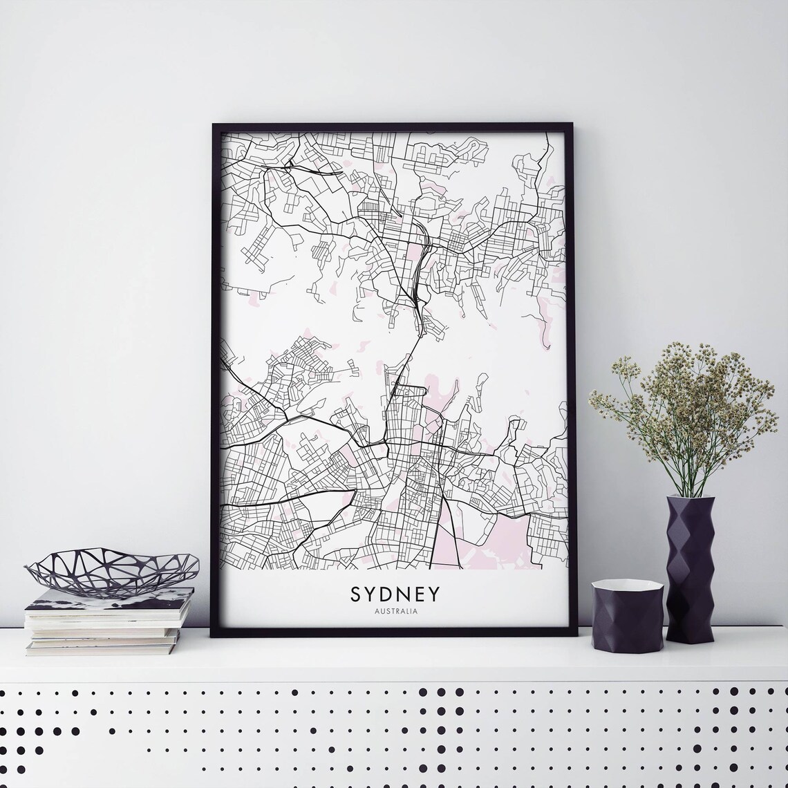 Sydney Australia City Street Map Minimalist Modern Wall Art Decor
