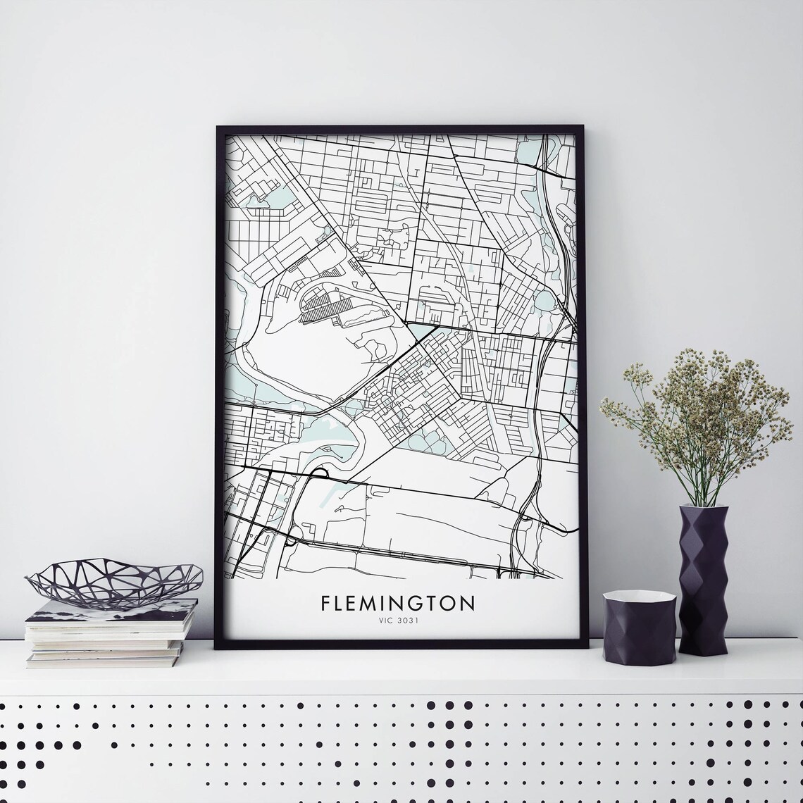 Flemington Melbourne VIC 3031 Black and White City Map Poster