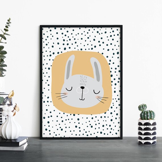 Cute Sleeping Bunny Face Polka Dot Kids Nursery Decor Wall Art