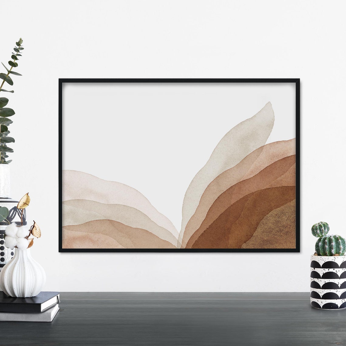 Warm Terracotta Hills Beige Watercolor Abstract Landscape Art Poster