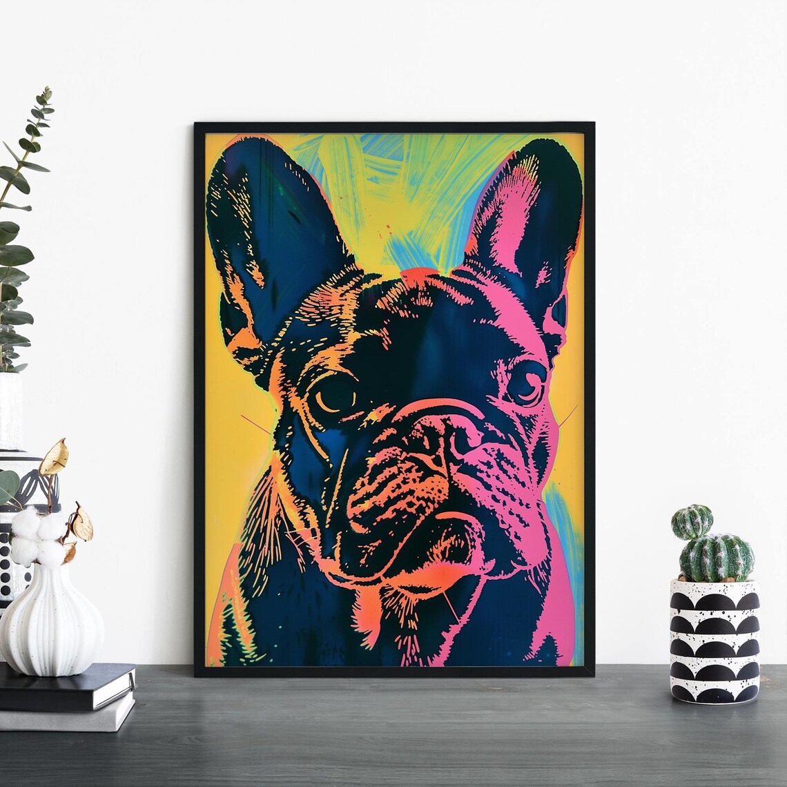 Neon French Bulldog Portrait Pop Art Bold Colorful Dog Poster