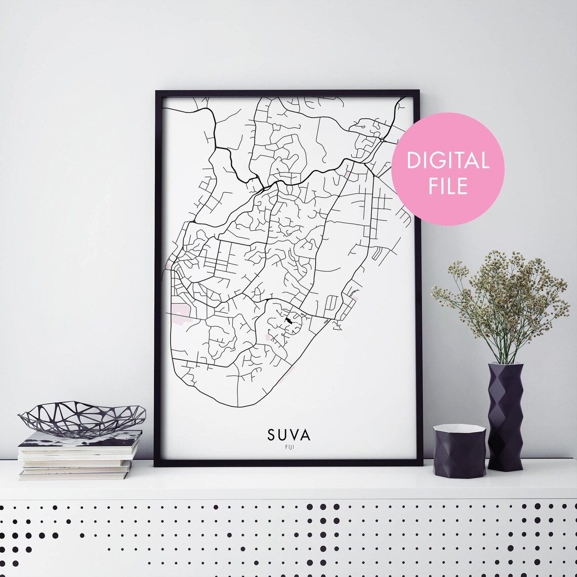 Suva Fiji Minimalist Pacific Capital City Street Map Wall Poster