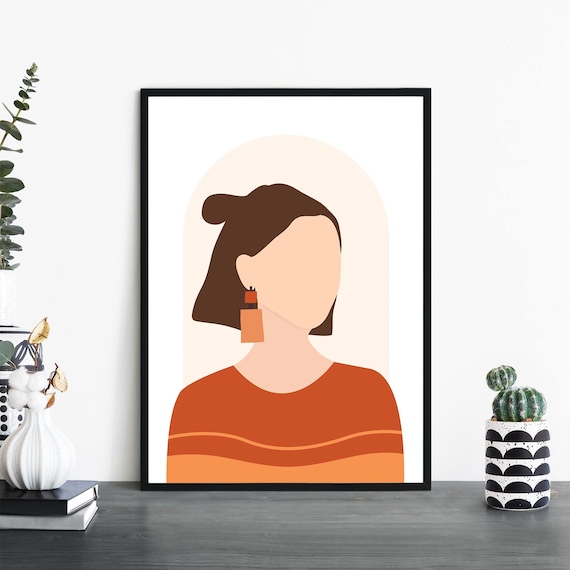 Modern Woman Portrait No 1 Burnt Orange Minimalist Art Poster