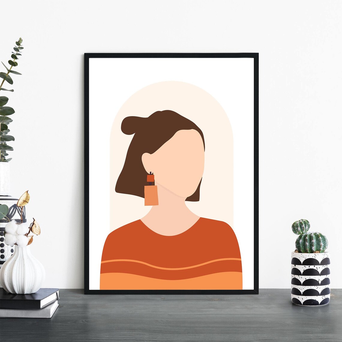 Modern Woman Portrait No 1 Burnt Orange Minimalist Art Poster
