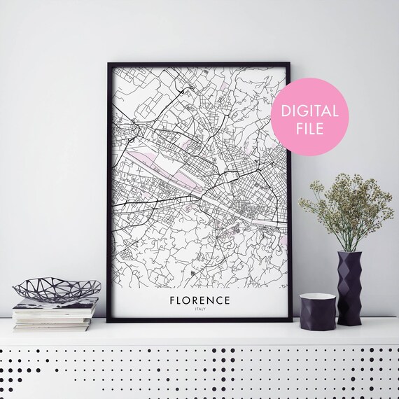 Florence Italy Minimalist Street Map Black Line Art City Travel Poster